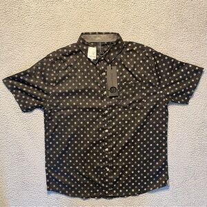 Soul Star Black Cotton Blend Floral AOP Short Sleeve Button Up Shirt NWT